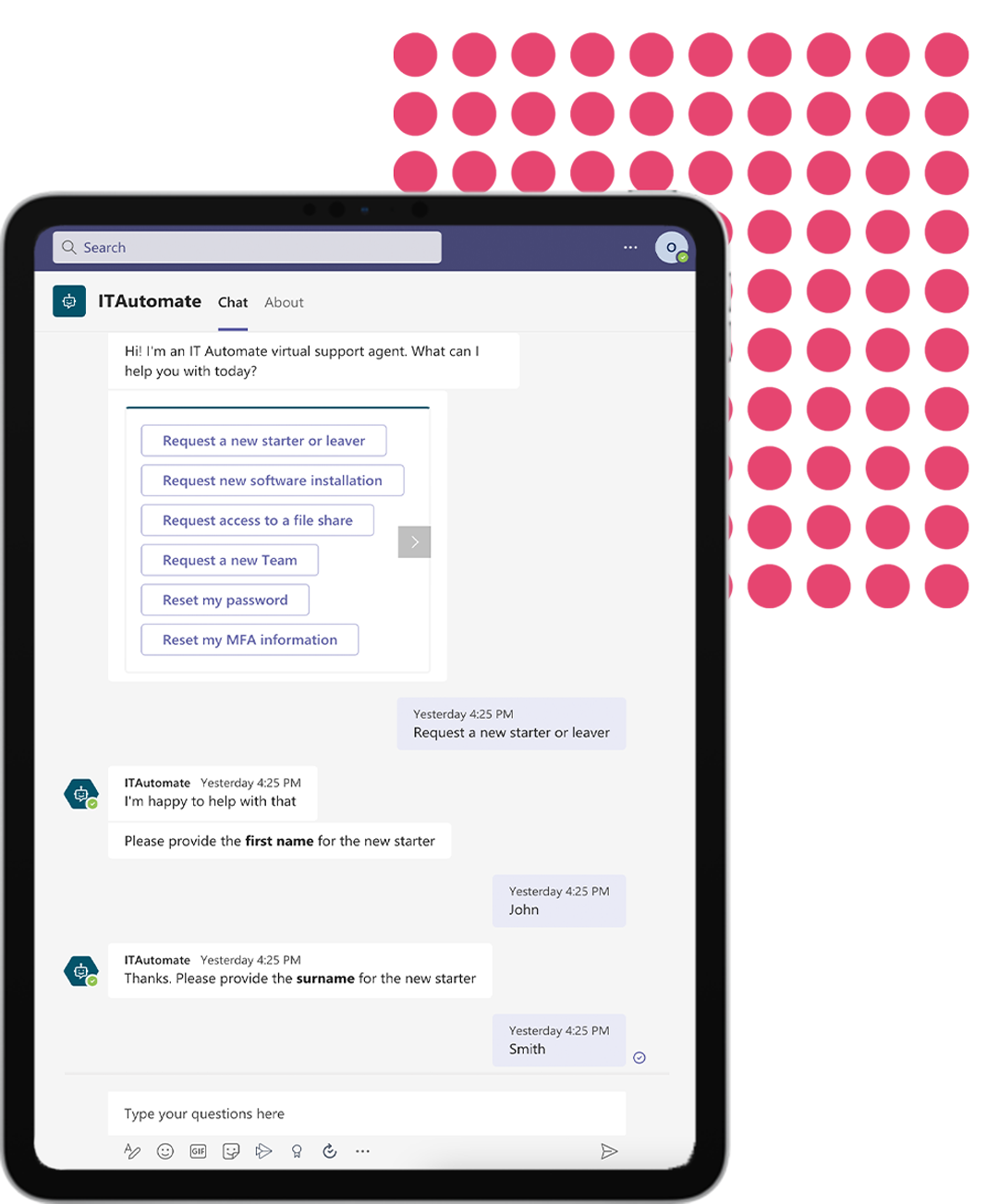 Teams Chatbot on iPad Mockup